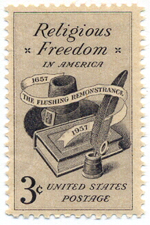 A U.S. Postage Stamp commemorating religious freedom and the Flushing Remonstrance